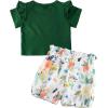 imageUhnice Toddler Baby Girls Summer Clothing Set Ruffle Short Sleeve TShirt Floral Shorts Outfit with Headband