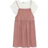imageSpeechless Girls 2Piece Jumper Dress Set  Brushed Twill Pinafore with Short Sleeve Cotton TeeWhiteMauve