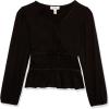 imageSpeechless Girls Long Sleeve Rib Knit Faux Wrap TopBlack