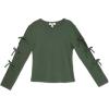 imageSpeechless Girls Long Sleeve Rib Knit Top with Side Slit and Bow DetailOlive