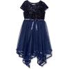 imageSpeechless Girls Short Sleeve Sequin Bodice Tulle Skirt Party Dress with Hanky HemNavy
