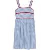 imageSpeechless Girls Striped Cotton Smocked Back Dress with RIC Rac TrimBlueWhite