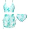 imageUhnice Girls 3 Pieces Swimsuit Tie Dye Bikini Set Bathing Suit with Cover Up Beach SkirtGreen