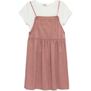 imageSpeechless Girls 2Piece Jumper Dress Set  Brushed Twill Pinafore with Short Sleeve Cotton TeeWhiteMauve