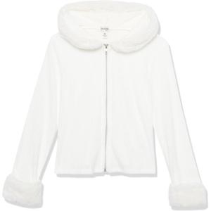 imageSpeechless Girls Faux Fur Zip Up Rib Knit HoodieIvory