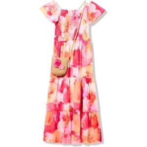 imageSpeechless Girls Flutter Sleeve Chiffon Maxi Tiered DressFuchsiaPink