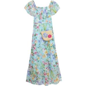 imageSpeechless Girls Flutter Sleeve Floral Printed Chiffon Maxi DressAquaPink