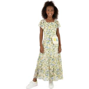 imageSpeechless Girls Flutter Sleeve Floral Printed Chiffon Maxi DressYellowBlue