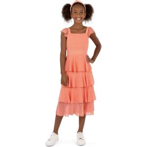 imageSpeechless Girls Flutter Sleeve Midi Tiered DressCoral