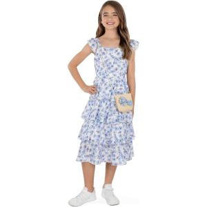imageSpeechless Girls Flutter Sleeve Midi Tiered DressIvoryBlue