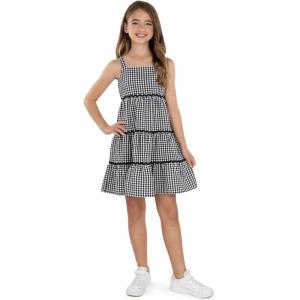 imageSpeechless Girls Gingham Tiered Sleeveless Dress with Smocked BackBlackWhite