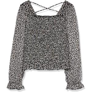 imageSpeechless Girls Long Balloon Sleeve Smocked TopBlackIvory