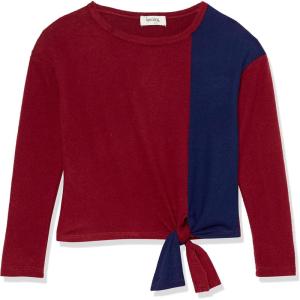 imageSpeechless Girls Long Sleeve Colorblock Tie Front TopBlackNavy