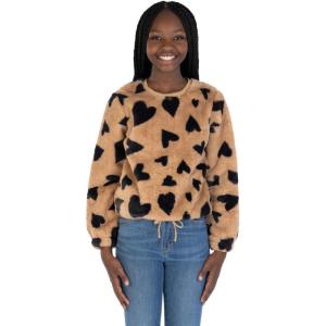 imageSpeechless Girls Long Sleeve Crewneck Pullover Plush SweatshirtTanBlack