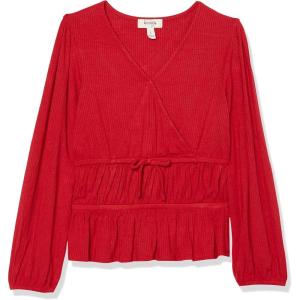 imageSpeechless Girls Long Sleeve Rib Knit Faux Wrap TopRed