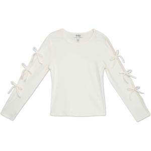 imageSpeechless Girls Long Sleeve Rib Knit Top with Side Slit and Bow DetailIvory