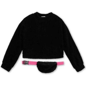 imageSpeechless Girls Long Sleeve Teddy Knit Pullover with FannypackBlack