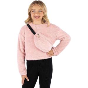 imageSpeechless Girls Long Sleeve Teddy Knit Pullover with FannypackBlush