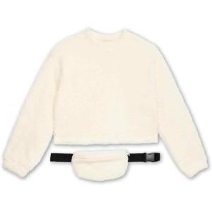 imageSpeechless Girls Long Sleeve Teddy Knit Pullover with FannypackIvory