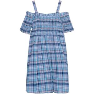 imageSpeechless Girls Seersucker Plaid OffShoulder Babydoll Dress with Tie BackDenim Blue