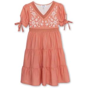 imageSpeechless Girls Short Sleeve Embroidered DressCoralIvory