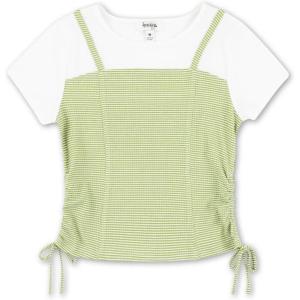 imageSpeechless Girls Short Sleeve Rib Knit 2fer TopGreen Stripe