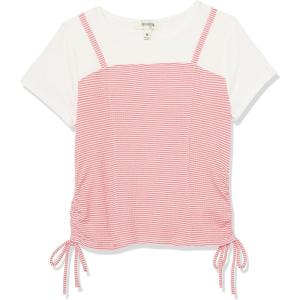 imageSpeechless Girls Short Sleeve Rib Knit 2fer TopPink Stripe