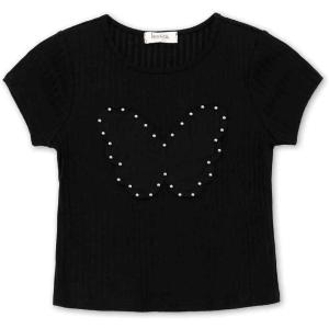 imageSpeechless Girls Short Sleeve Rib Knit TeeBlackButterfly