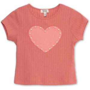 imageSpeechless Girls Short Sleeve Rib Knit TeeCoralHeart