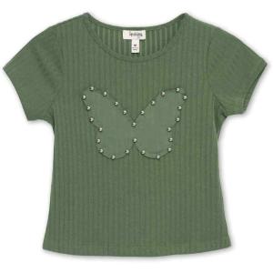 imageSpeechless Girls Short Sleeve Rib Knit TeeGreenButterfly
