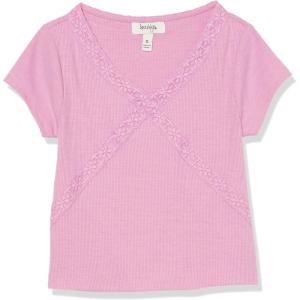 imageSpeechless Girls Short Sleeve Rib Knit and Lace Accent TopPink
