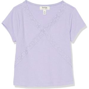 imageSpeechless Girls Short Sleeve Rib Knit and Lace Accent TopPurple