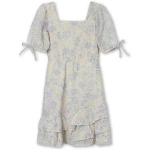 imageSpeechless Girls Short Sleeve Ruffled Eyelet DressOff WhiteBlue
