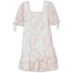 imageSpeechless Girls Short Sleeve Ruffled Eyelet DressOff WhiteCoral