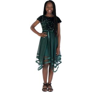 imageSpeechless Girls Short Sleeve Sequin Bodice Tulle Skirt Party Dress with Hanky HemHunter Green