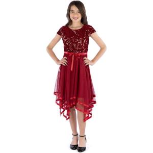 imageSpeechless Girls Short Sleeve Sequin Bodice Tulle Skirt Party Dress with Hanky HemRed