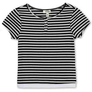 imageSpeechless Girls Short Sleeve Stripe Button Up TopBlackWhite Stripe