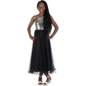 imageSpeechless Girls Sleeveless Sequin and Mesh Maxi Party DressBlackSilver