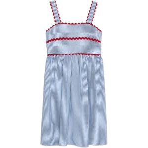 imageSpeechless Girls Striped Cotton Smocked Back Dress with RIC Rac TrimBlueWhite