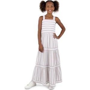 imageSpeechless Girls Striped Cotton Voile Maxi Dress with Smocked BackTanWhite