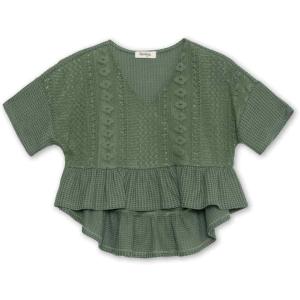imageSpeechless Girls Waffle Knit Crochet TopLight Olive