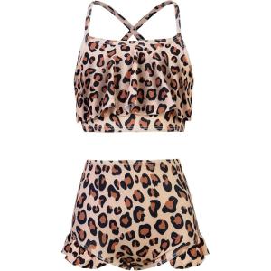 imageUhnice Girls TwoPiece Bikini Set Ruffle Bathing Suit Beach Tankini SwimsuitBrown