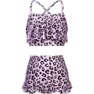 imageUhnice Girls TwoPiece Bikini Set Ruffle Bathing Suit Beach Tankini SwimsuitPink
