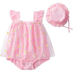 imageUhnice Toddler Baby Girl Daisy Dress Bodysuit Tulle Tutu Jumpsuit Romper with Hat