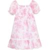 imageSpeechless Girls Smocked Floral Print Puff Sleeve Party Dress with Lace TrimWhitePink