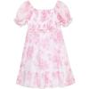 imageSpeechless Girls Smocked Floral Print Puff Sleeve Party Dress with Lace TrimWhitePink