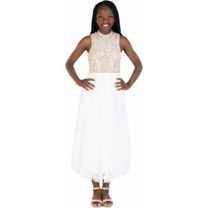 imageSpeechless Girls High Neck Full Length Party DressGoldWhite