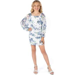 imageSpeechless Girls Long Sleeve Ruched Party DressIvoryBlue
