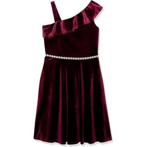 imageSpeechless Girls Ruffled One Shoulder Fit and Flare Sleeveless DressBurgundy