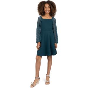imageSpeechless Girls Scuba Crepe Party Dress with Long Sheer Dew Drop SleevesTeal